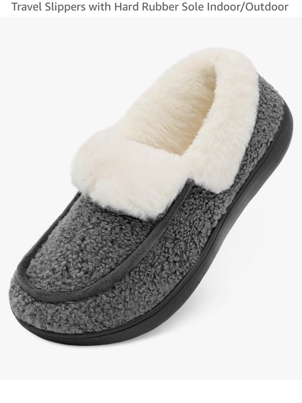 Women's Gray Sherpa Slip-On Slippers with Cream Faux Fur